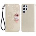 Samsung Galaxy S26 Ultra Eule Strass Wallet Hülle - Gold