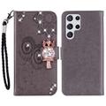 Samsung Galaxy S26 Ultra Eule Strass Wallet Hülle - grau