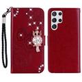 Samsung Galaxy S26 Ultra Eule Strass Wallet Hülle - rot