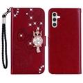 Samsung Galaxy S26+ Eule Strass Wallet Hülle - rot