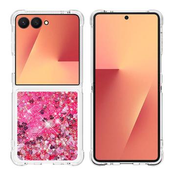 Samsung Galaxy Z Flip7 Glitter Quicksand TPU Hülle - rosa Herzen