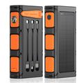 Solar-Powerbank 20000mAh mit Handkurbel, LED-Taschenlampe und integrierten Kabeln - Orange / Schwarz