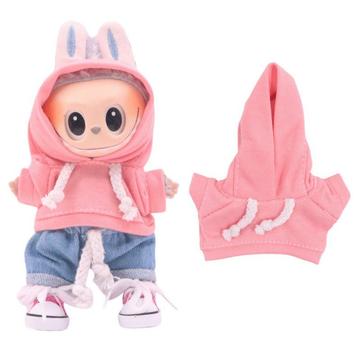 Einfarbiger Kapuzenpullover für Labubu Mini Figur 17cm - Rosa