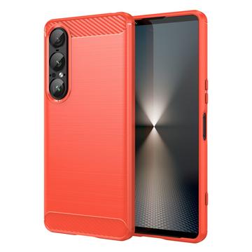 Sony Xperia 1 VII Gebürstete TPU Hülle - Karbonfaser - rot
