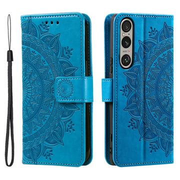 Sony Xperia 1 VII Mandala Serie Wallet Hülle - Blau