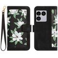 Sony Xperia 1 VIII Brieftaschen-Hülle mit Blumenmuster mit Kartenfächern - Schwarz