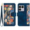 Sony Xperia 1 VIII Brieftaschen-Hülle mit Blumenmuster mit Kartenfächern - dunkelblau