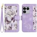 Sony Xperia 1 VIII Brieftaschen-Hülle mit Blumenmuster mit Kartenfächern - hell lila
