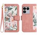 Sony Xperia 1 VIII Brieftaschen-Hülle mit Blumenmuster mit Kartenfächern - Rosa