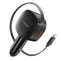 Spigen EV603BT Essential Autoladegerät 60W mit einziehbarem USB-C-Kabel, USB-C-/USB-A-Anschlüssen – Schwarz
