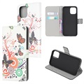 Style Series iPhone 13 Mini Schutzhülle mit Geldbörse - Schmetterlinge / Kreisen