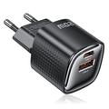 TOOCKI TC2220A2 Mini-GaN-Steckdosenladegerät 20W - USB-C/USB-A - Schwarz