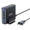 TOOCKI TCT240-33 GaN-Tischladegerät mit 6 Anschlüssen und Display - 240W - Schwarz