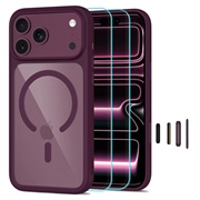 iPhone 17 Pro/18 Pro Tech-Protect MagOne MagSafe CC-Hülle mit 2x Glass+ Panzerglas - Dunkle Kirsche / Transparent