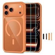 iPhone 17 Pro/18 Pro Tech-Protect MagOne MagSafe CC-Hülle mit 2x Glass+ Panzerglas - Kosmisches Orange / Transparent