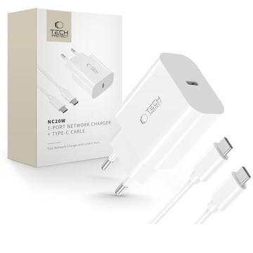 Tech-Protect NC20W USB-C Ladegerät mit Typ-C Kabel - Weiß