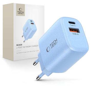 Tech-Protect NCA30 Dual-Port Ladegerät - 30W USB-C PD und 18W USB-A QC3.0 - Baby Blau