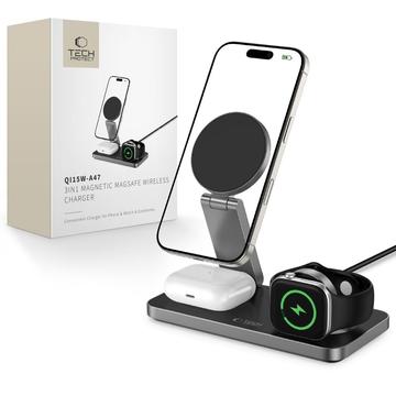 Tech-Protect QI15W-A47 3-in-1 faltbares MagSafe Wireless Ladegerät - Schwarz