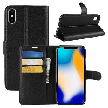 iPhone XS Max Strukturierte Wallet Hülle mit Ständer - Schwarz