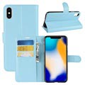 iPhone XS Max Strukturierte Wallet Hülle mit Ständer - Hellblau