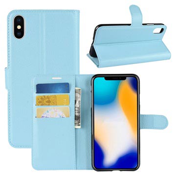 iPhone XS Max Strukturierte Wallet Hülle mit Ständer - Hellblau