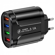 Universal 4-Port Schnelles Aufladen USB-Netzteil - 48W - Schwarz