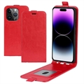 iPhone 15 Pro Vertikale Flip Hülle mit Kartensteckplatz - Rot