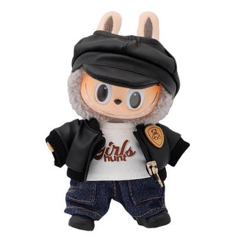 Vintage Aviator Style Outfit Set für Labubu Puppe 17cm - 5 Teile - Schwarz