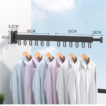 Wandmontierter Wäscheständer / Trockengestell aus Aluminium - klappbar, 2 Gelenke - Schwarz