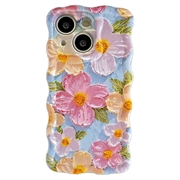 iPhone 15 TPU-Hülle mit gewelltem Rand und Ölgemälde - Blumen