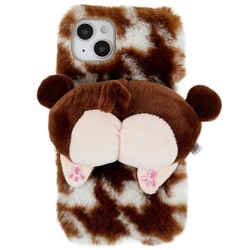 3D Plush Pelziger Winter iPhone 14 Plus TPU Hülle - Braun Corgi