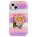 3D Plush Pelziger Winter iPhone 14 Plus TPU Hülle - Pinke Rose