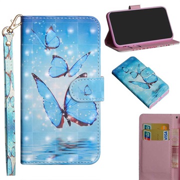 Wonder Serie Samsung Galaxy A21s Wallet Hülle - Blau Schmetterling
