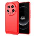 Xiaomi 14 Ultra Gebürstete TPU Hülle - Karbonfaser - Rot
