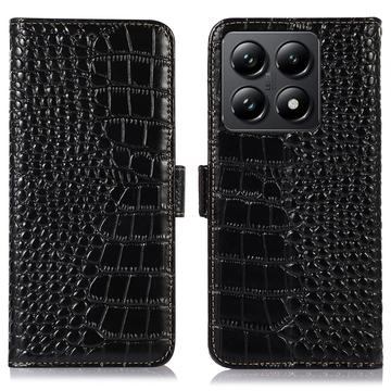 Xiaomi 14T Crocodile Serie Lederhülle mit Geldbörse mit RFID - Schwarz