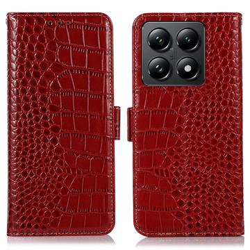 Xiaomi 14T Crocodile Serie Lederhülle mit Geldbörse mit RFID - Rot