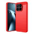 Xiaomi 17T Pro Gebürstete TPU Hülle - Karbonfaser - rot
