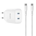 Yesido YC109 45W Dual-USB-C-PD-Ladegerät mit USB-C-Kabel - Weiß