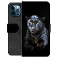 iPhone 12 Pro Premium Schutzhülle mit Geldbörse - Schwarzer Panther