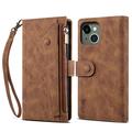 iPhone 13 Esseble Brieftaschenhülle mit Reißverschluss und Handschlaufe - Braun