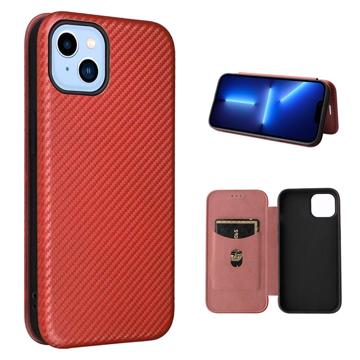 iPhone 14 Plus Flip Hülle - Karbonfaser - Braun