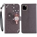 iPhone 14 Pro Max Eule Strass Wallet Case - grau