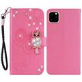 iPhone 14 Pro Max Eule Strass Wallet Case - Hot Pink