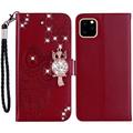iPhone 14 Pro Max Eule Strass Wallet Case - rot