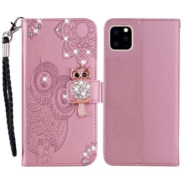 iPhone 14 Pro Max Eule Strass Wallet Case - Rose Gold