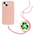 String Serie iPhone 14 Biologisch Abbaubare Hülle mit Gurt - Pink