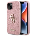 iPhone 15 Guess Fixed Glitter 4G Metal Logo Case - Rosa