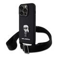 iPhone 15 Pro Karl Lagerfeld Saffiano Crossbody Metall Ikonik Tasche - Schwarz