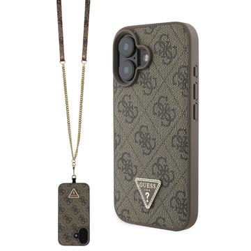 iPhone 16 Guess 4G Strass Triangle Metal Logo Hülle mit Crossbody Riemen