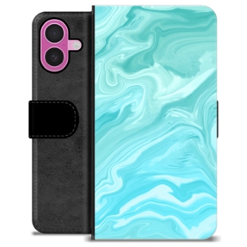 iPhone 16 Plus Premium Schutzhülle mit Geldbörse - Blauer Marmor